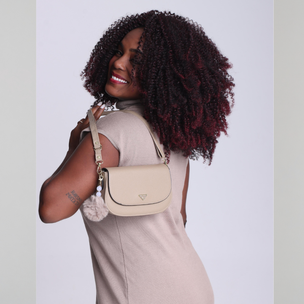 Kit 2 Bolsas Femininas BOLSA PATY PREMIUM: Ombro com Pompom + Carteira | Couro Legítimo | Presente Chic