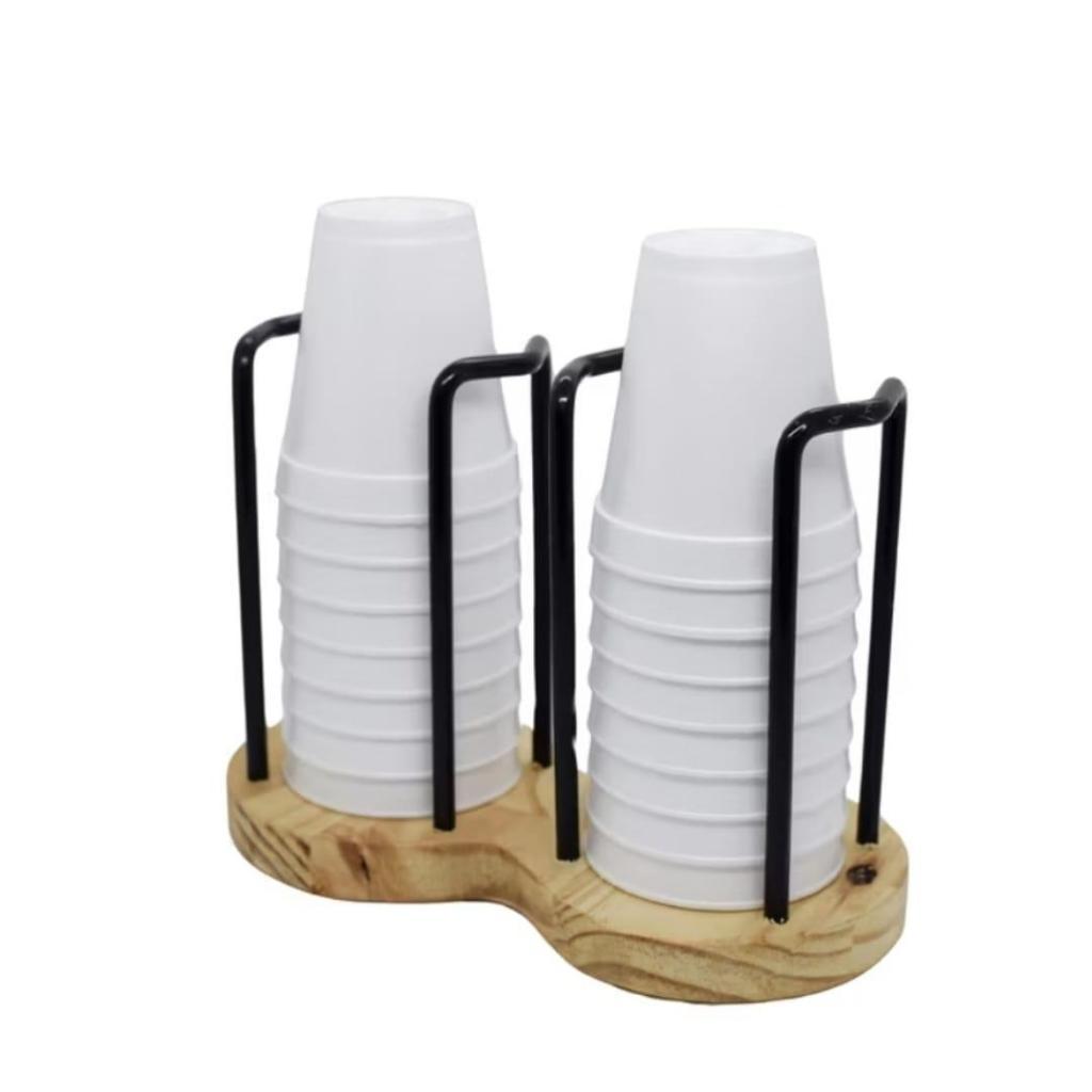 Porta Copo Duplo 180ml a 200ml Com Base De Madeira Super Resistente