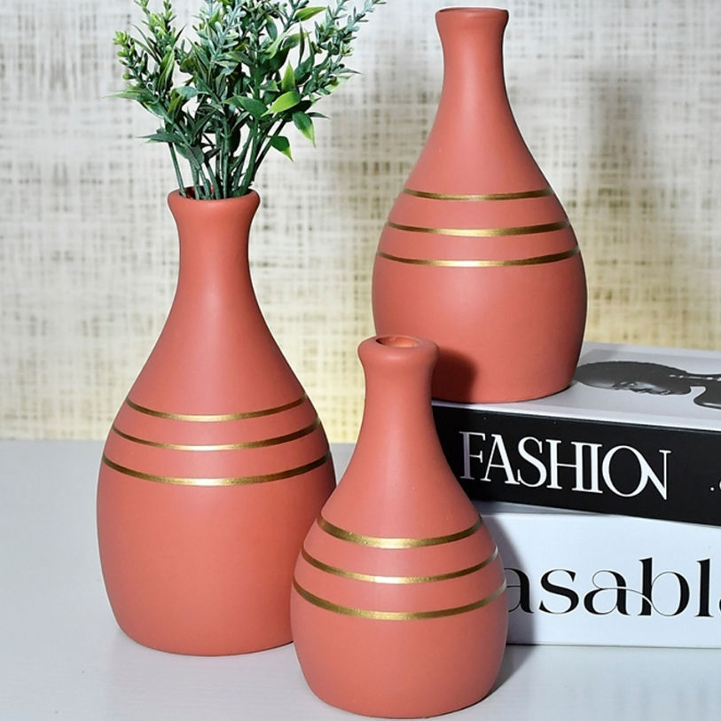 Kit Decorativo 3 Peças Vasos Casa Lar Aparador Sala Conjunto Objeto Decoração Cerâmica Enfeite Rack