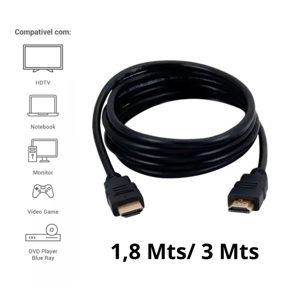 Cabo HDMI Interneed Full Hd 4K 1,8.3 Mts Qualidade Imagem Televisão Computador Monitor Video Game HDTV