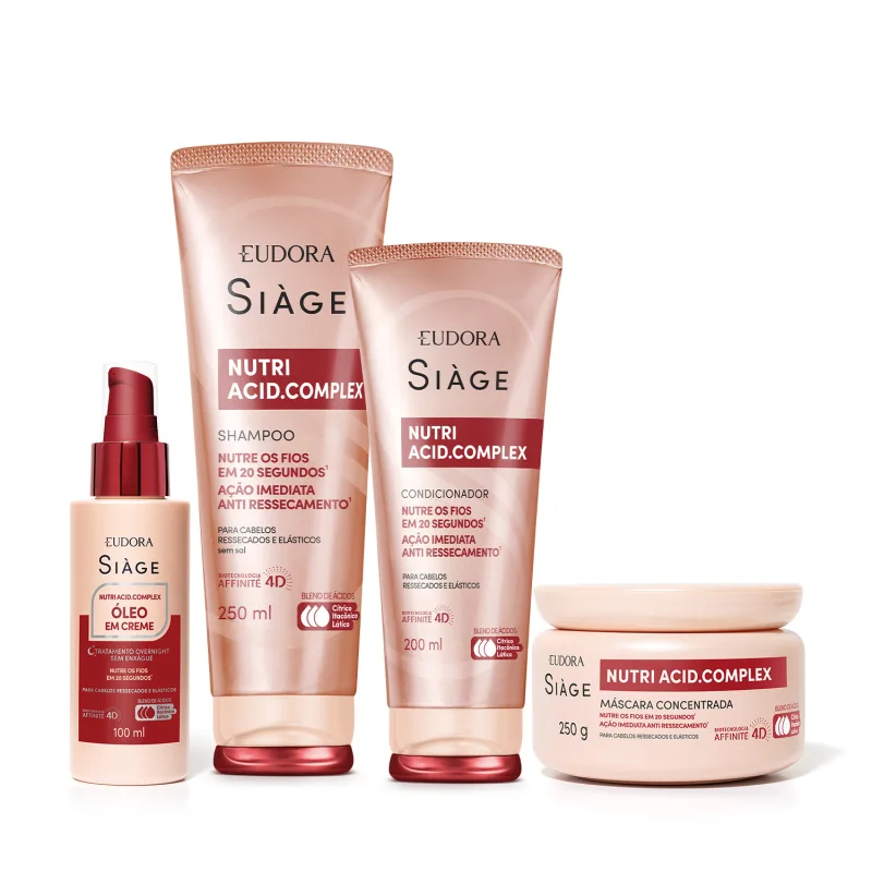 Linha Siàge Nutri Acid.Complex: Shampoo 250ml, Condicionador 200ml, Óleo em Creme 100ml, Máscara Concentrada 250g em Oferta na Shopee
