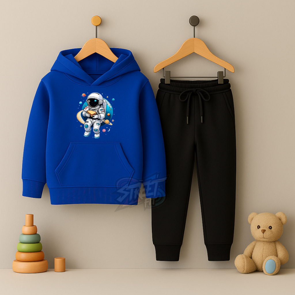 Conjunto Moletom Infantil Estampado Astronauta Blusa de Frio Canguru e Calça Masculino e Feminino