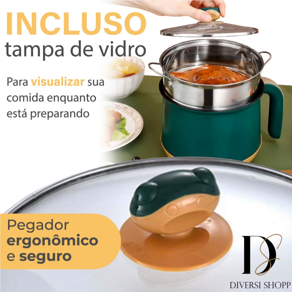 Panela Elétrica Multifuncional Revestimento Cerâmico Aquecimento Vapor 1.8L Para ovos Batatas Legume