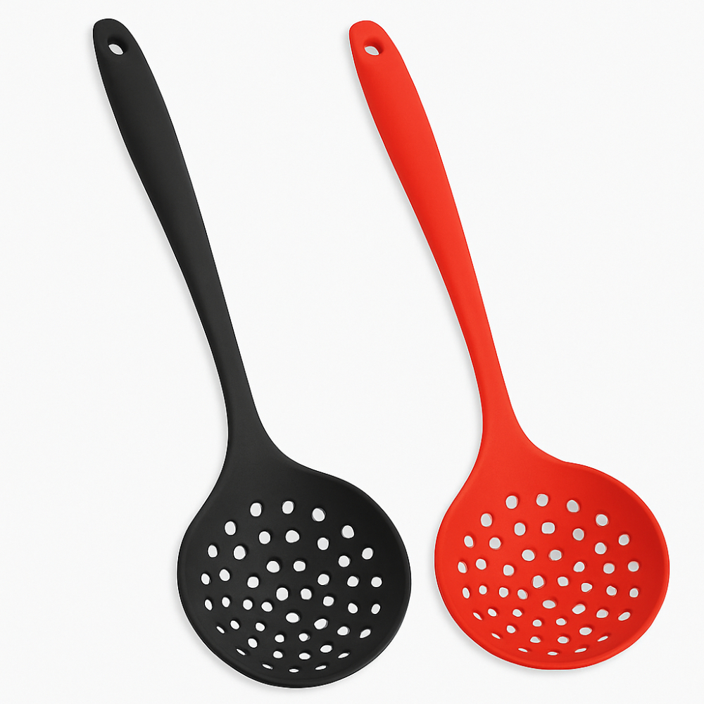 Escumadeira de Silicone 33cm Preto Vermelho Antiaderente Resistente ao Calor Utensílio Cozinha Moderna Multiuso