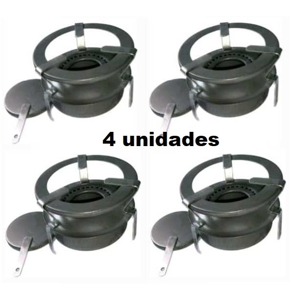 Kit 04 unidade Fogareiro Fogão Acendedor Carvão a Alcool 1 uma boca Portatil Espiriteira Camping Pesca Sitio Sem Pintura
