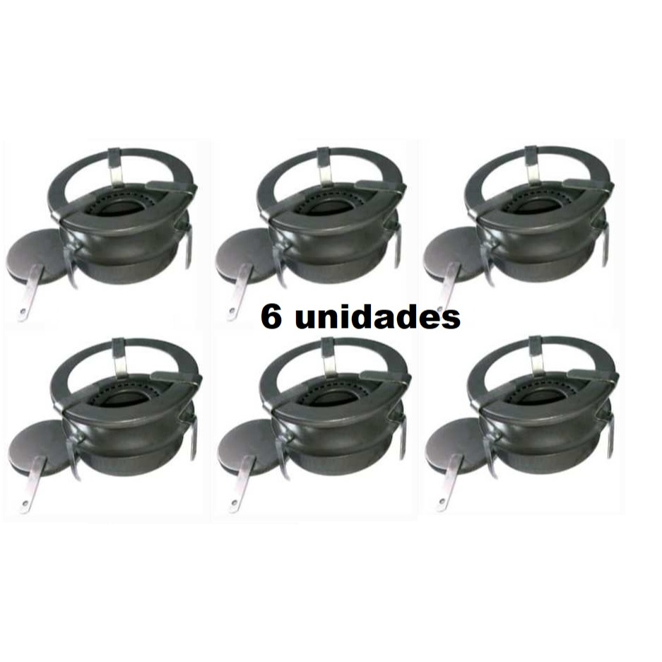 Kit 06 unidade Fogareiro Fogão Acendedor Carvão a Alcool 1 uma boca Portatil Espiriteira Camping Pesca Sitio Sem Pintura