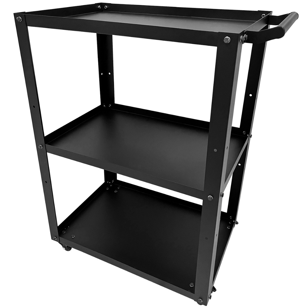 Carrinho de Ferramentas com 3 Prateleiras Aço Carbono Reforçado Rodas p/ Oficina Mecânico Manutenção