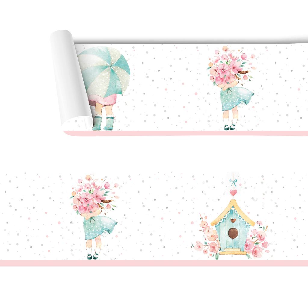 Faixa Adesiva Decorativa Infantil Menina Aquarela Jardim Encantado, Decoração Para Quarto Menina