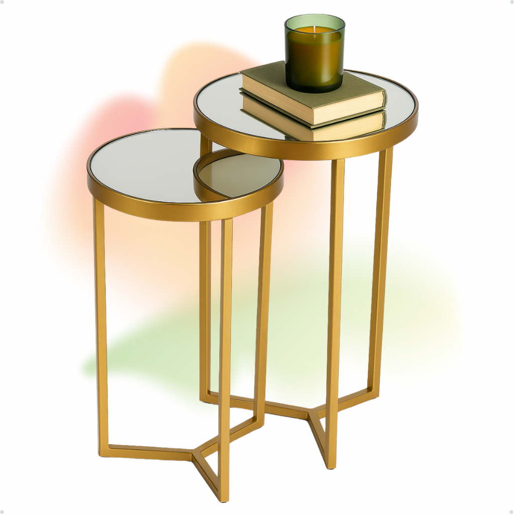 Conjunto 2 Mesas de Canto com Tampo Espelhado Luxo