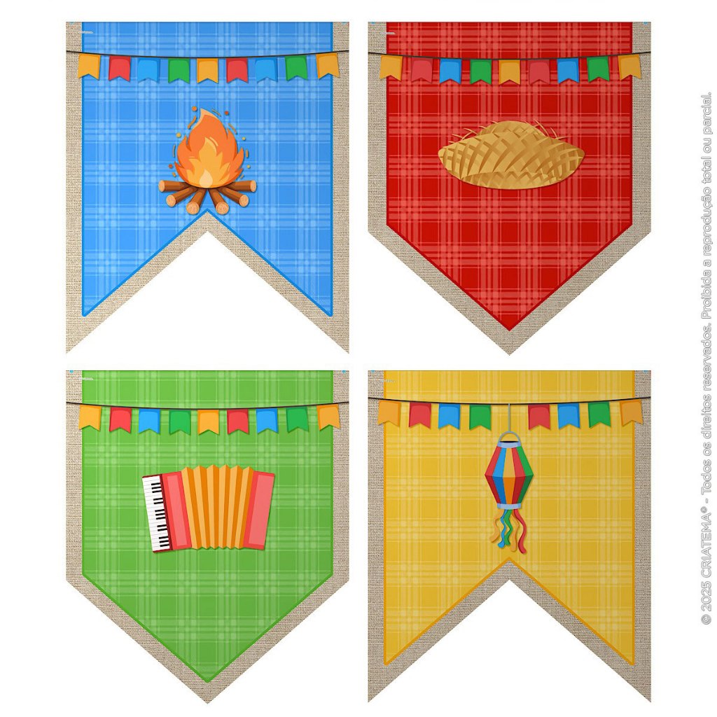 Bandeirolas Festa Junina 0,75×0,85m Decoração Bandeirinha Arraiá Em Tecido Sublimado - 4 Unidades
