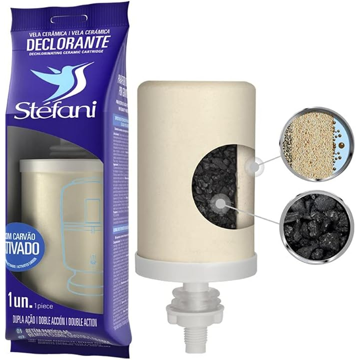 Filtro Vela Stéfani Original Dupla Ação Cerâmica e Carvão Ativado p/ Filtro de Barro