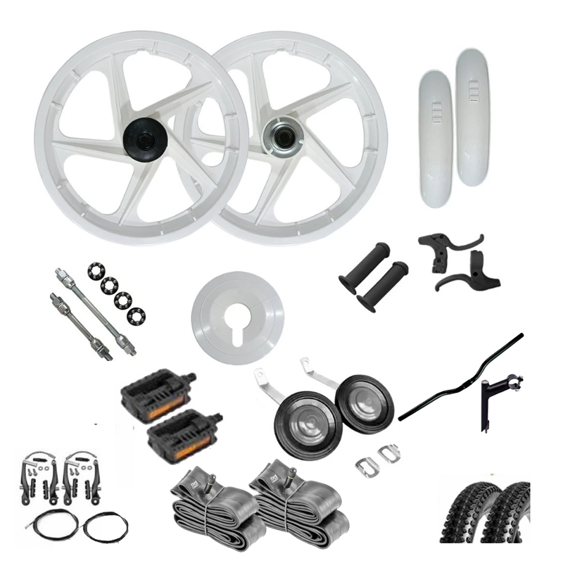 Roda Bike Par Aro 16 Nylon kit acessorios + Pneus + R.Lateral + Pedal + Freios + Guidao