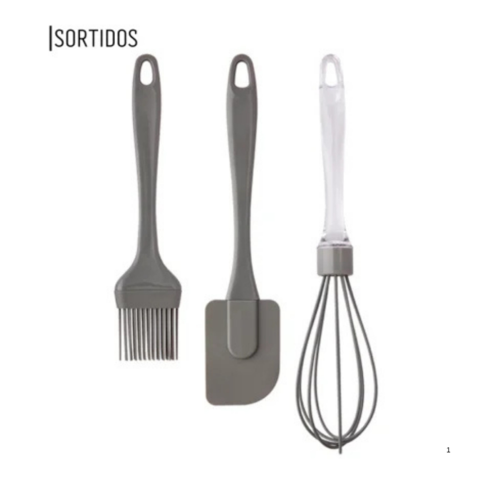 Kit 3 Peças Confeiteiro Kit Cozinha Batedor Pincel e Espátula de Silicone e Plástico Casa Utilidades