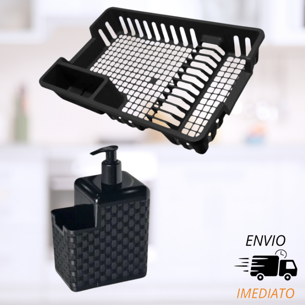 Kit Utensílios para conzinha Escorredor de Louças Pratos  Porta Detergente  Rodinho Rodo de Pia