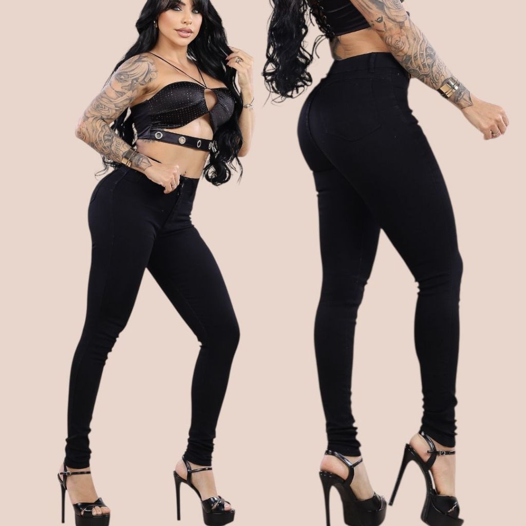 Calça Jeans Preta Skinny Com Lycra Cintura Alta Corte Do Jeans Empina Confortável Moda Feminina. em Oferta na Shopee