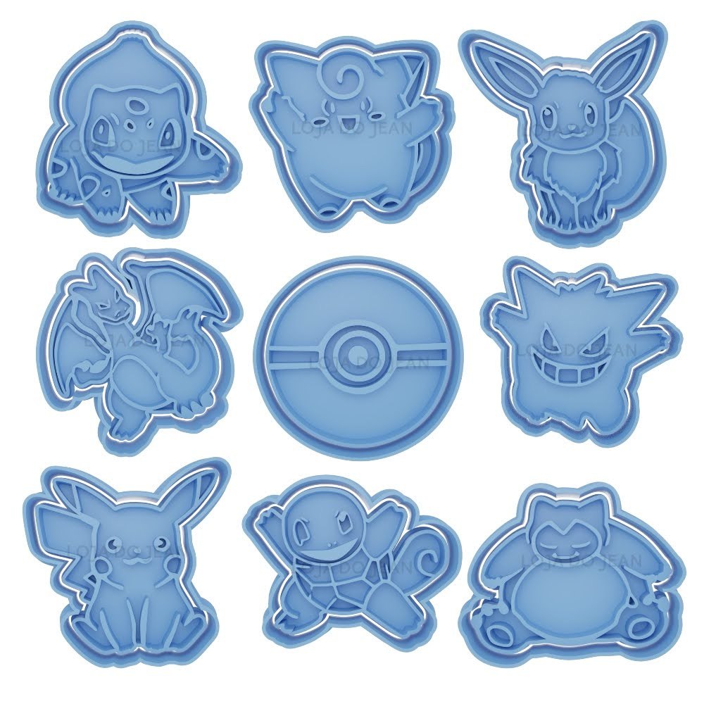 Kit 9 Cortador Marcador Pokémon Ash Desenho Cookie Americana