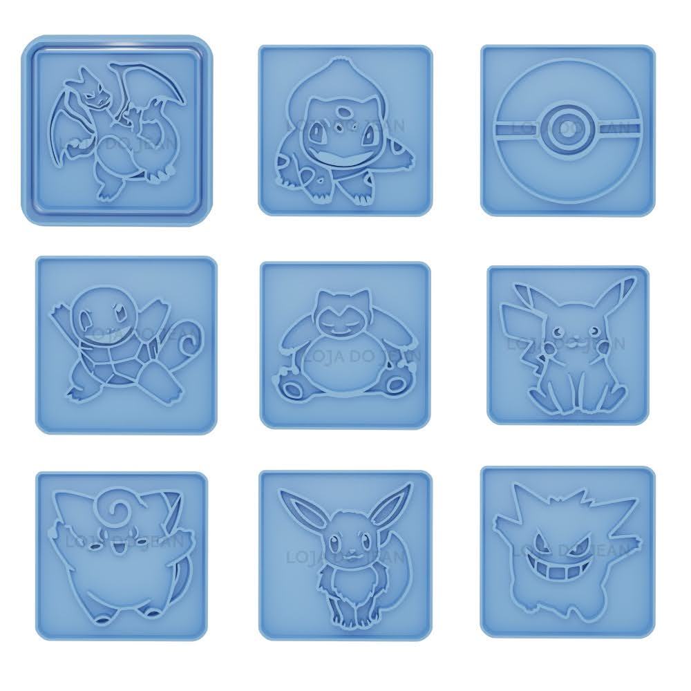 Kit 9 Cortador Marcador Pokémon Desenho Ash Cookie Americana