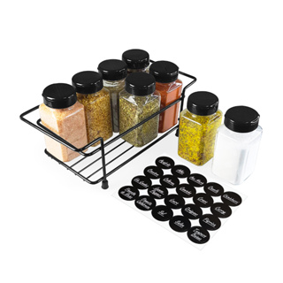 Suporte de Ferro para Temperos Mesa Bancada com 8 Potes 220ml Tampa Dupla + Etiquetas Condimentos em Oferta na Shopee