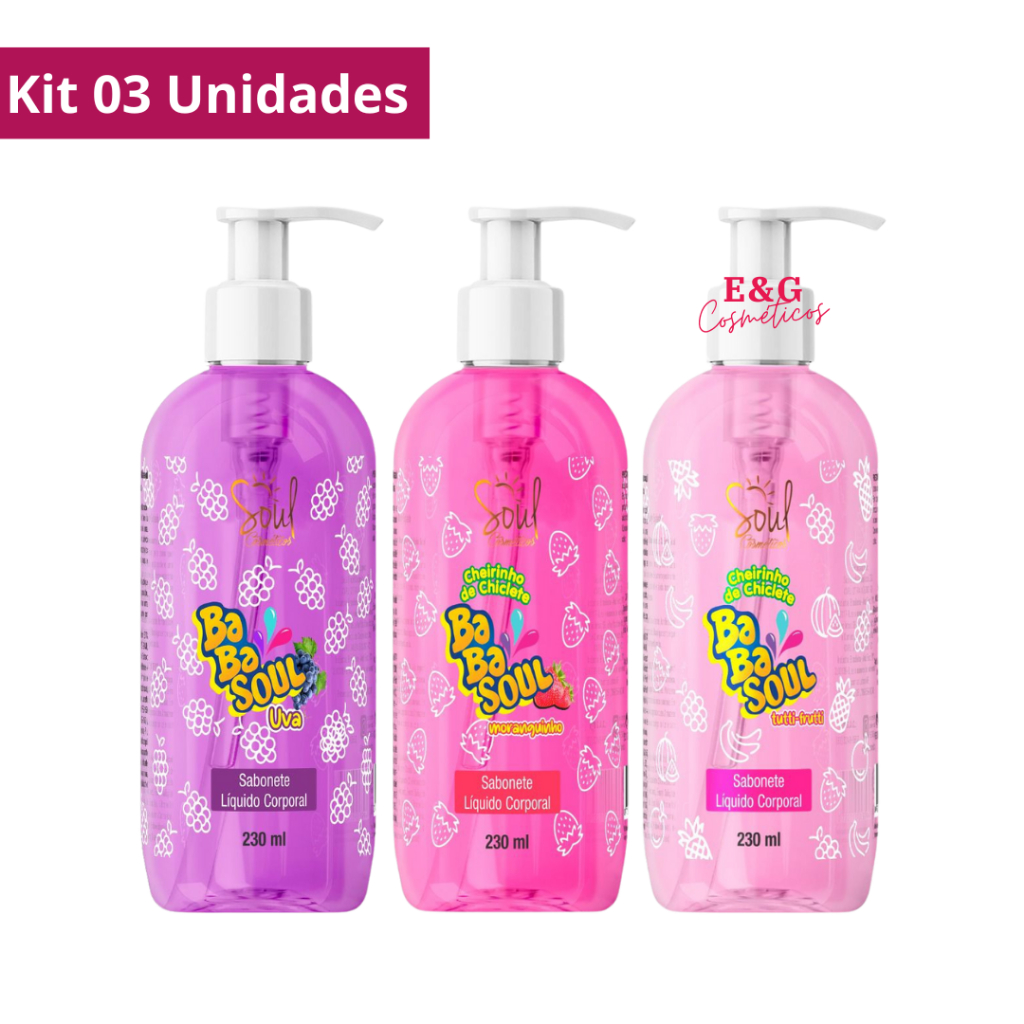 Kit 03 Sabonete Líquido Corporal Babasoul 230ml Soul Cosméticos