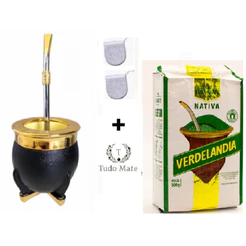 Kit Chimarrão Cuia Estilo Uruguaio Plástico + Bomba + 500 Gramas Erva + 2 Filtros