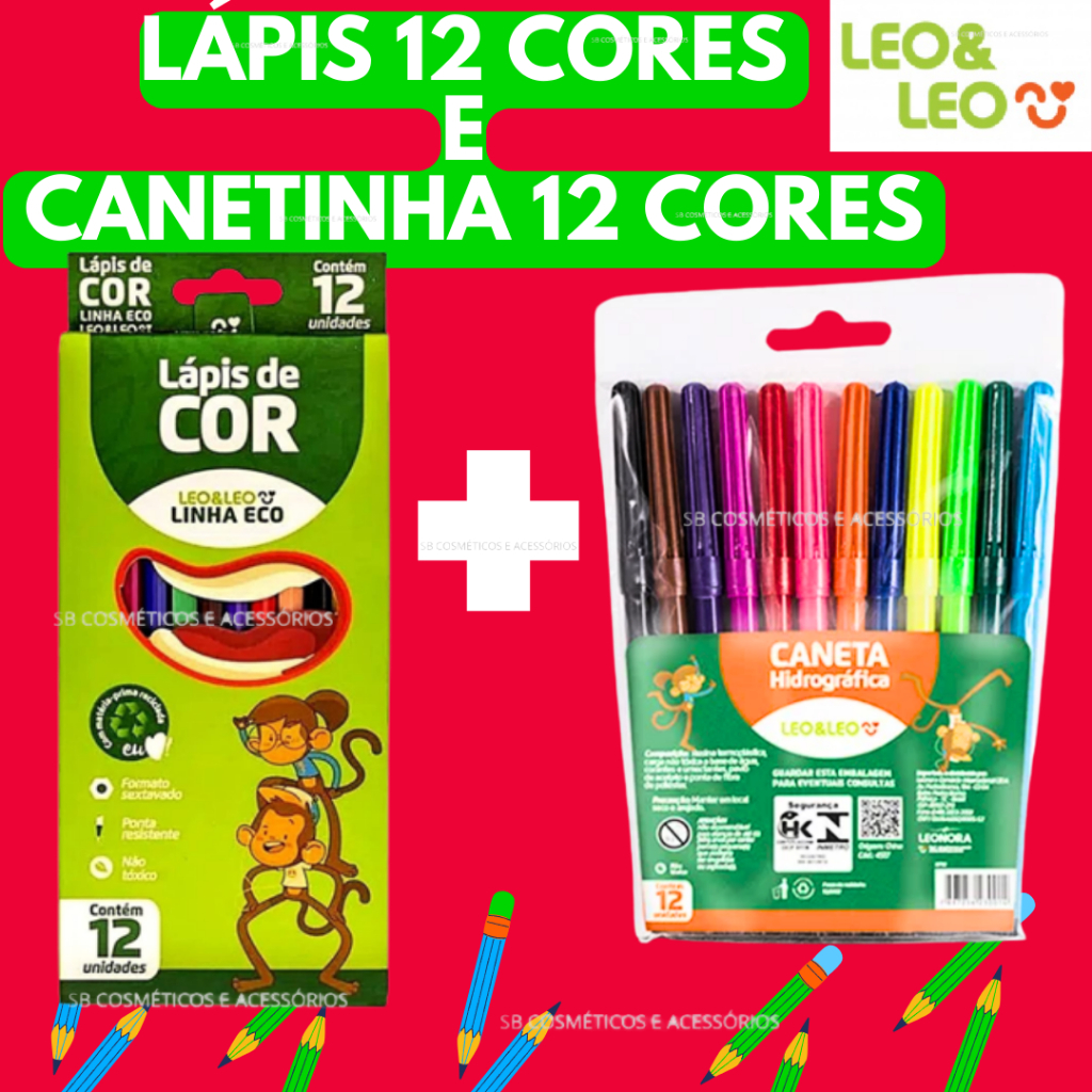 Kit Canetinha de 12 Cores e Lapis de 12 Cores - Leo&Leo
