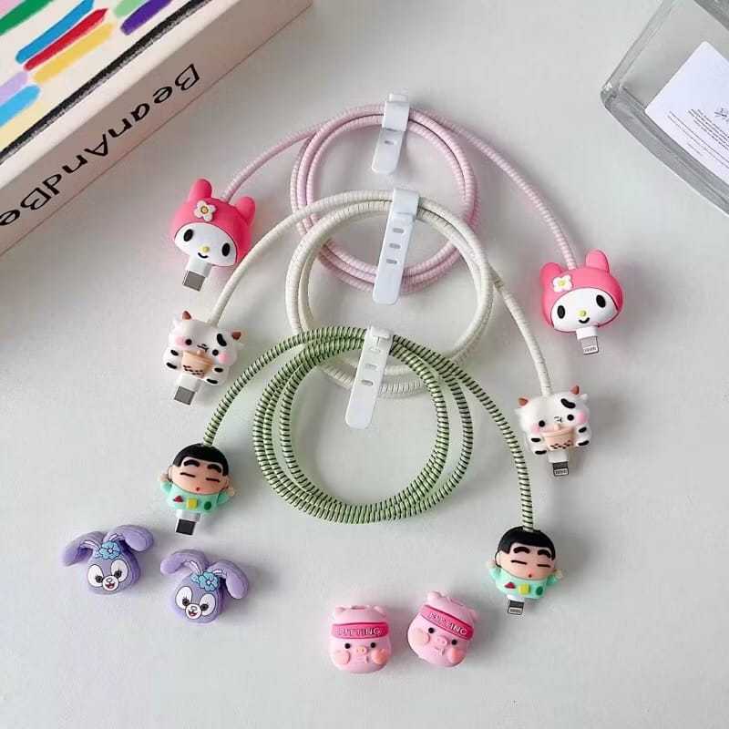 Protetor de Cabo USB Espiral Com 2 Protetores Pontas de Cabo Personagens em Oferta na Shopee