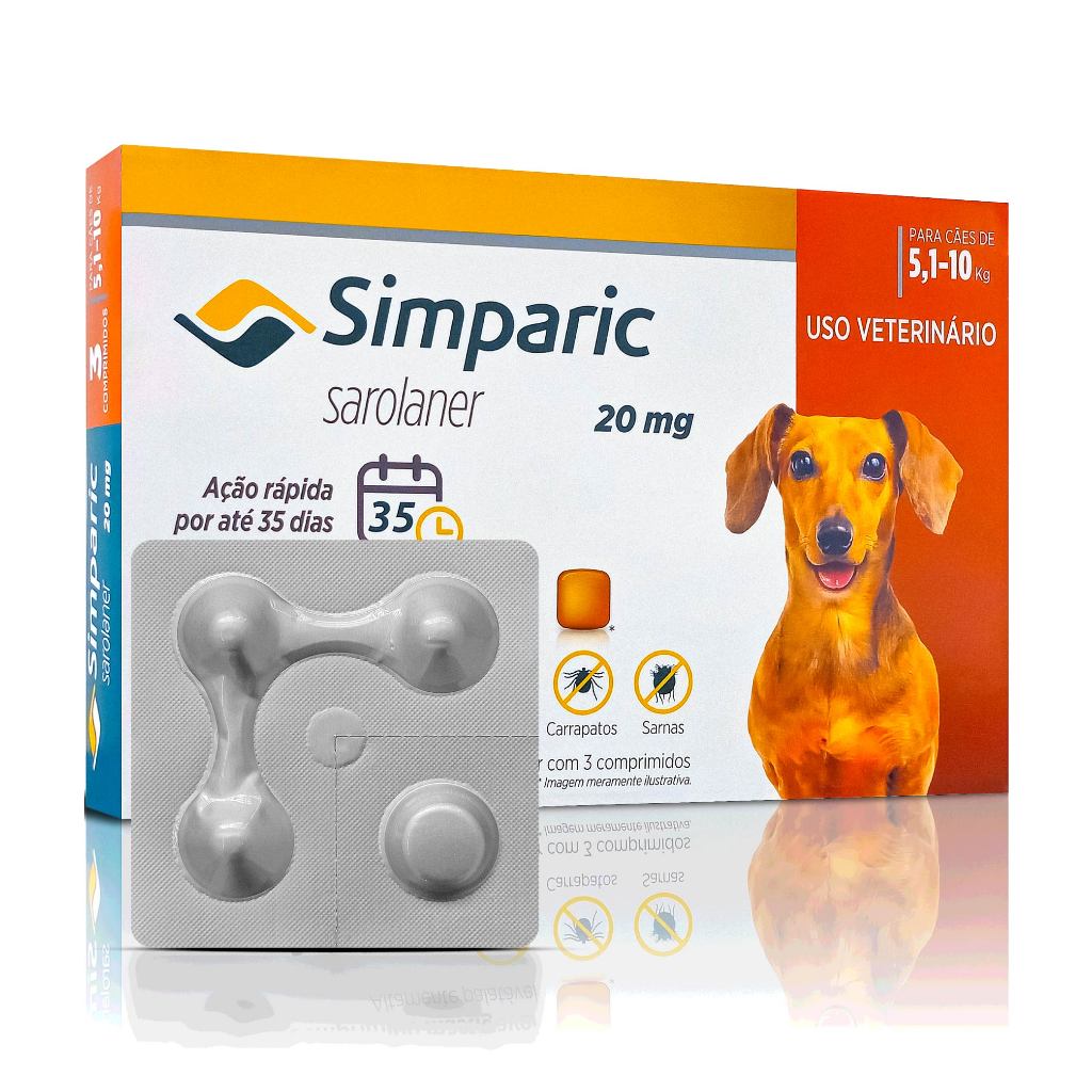 Simparic Antipulgas e Carrapatos para Cães de 5,1 a 10kg 1 Comprimido 20mg Zoetis - Pets