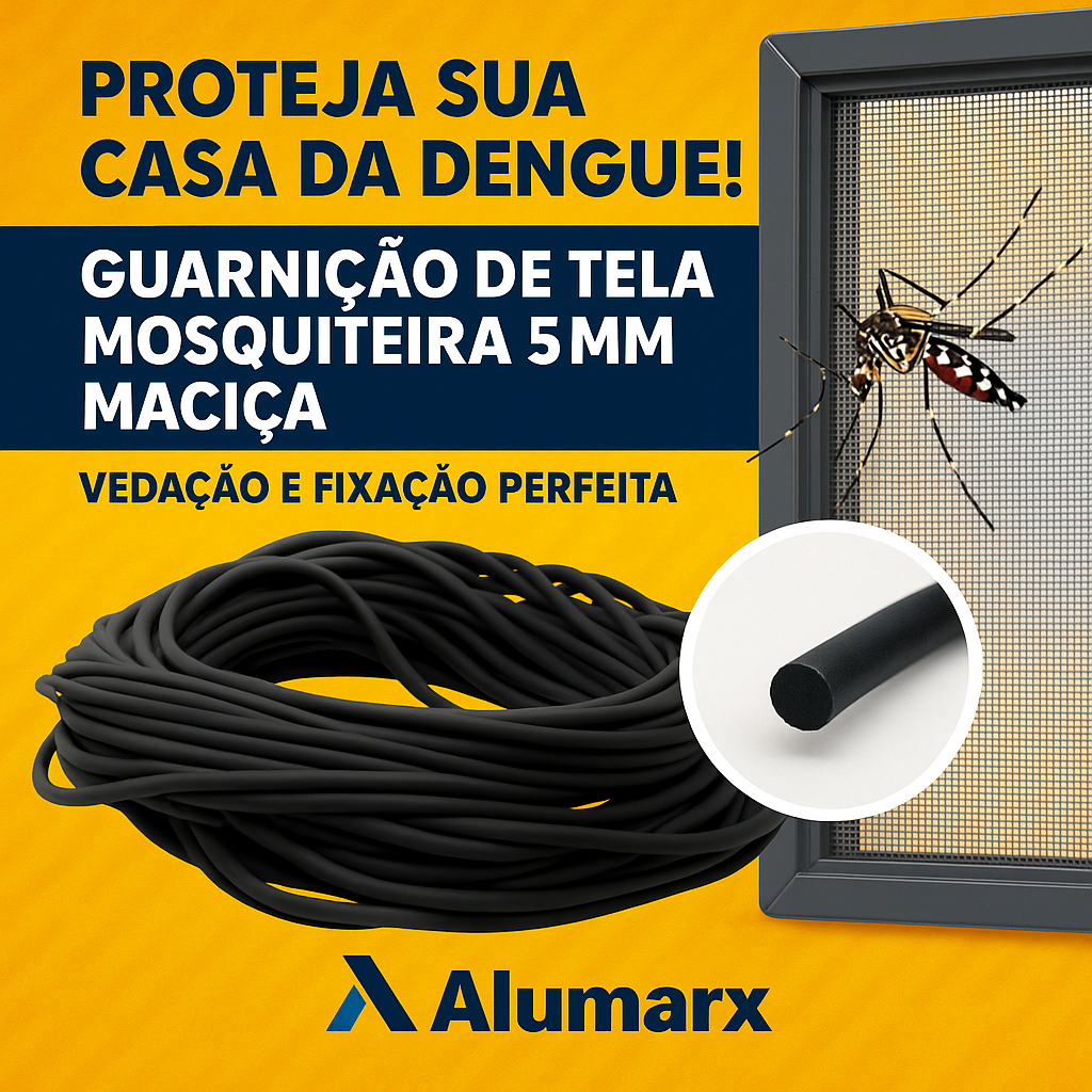 Guarnição de Tela Mosquiteira 5mm Maciça — Borracha Cordão Tela Insetos