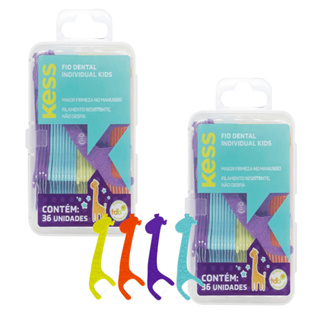 KIT 02 UND Fio Dental Individual KIDS 36 Unidades KESS Infantil Criança Colorido Divertido em Oferta na Shopee
