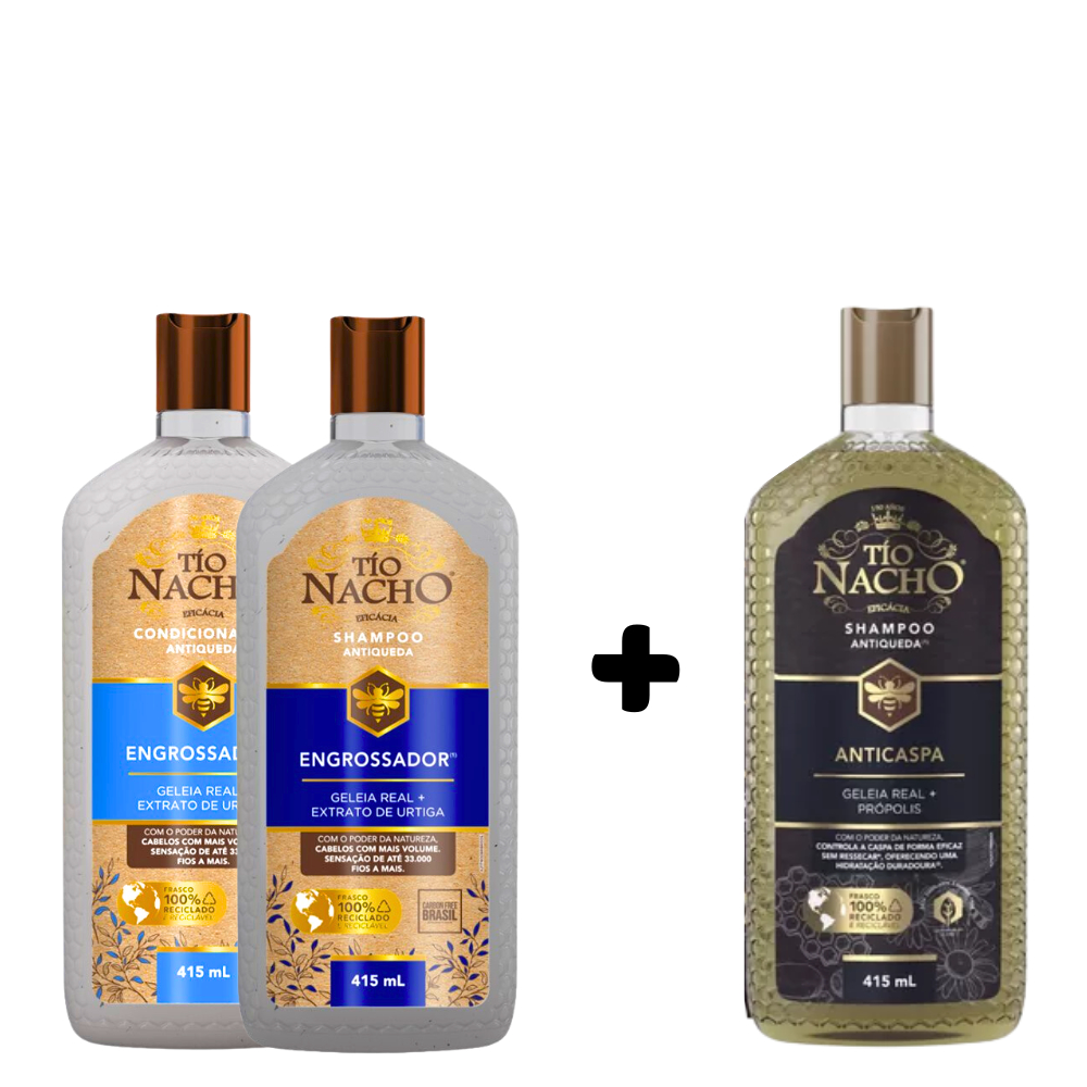 Kit Tio Nacho Engrossador e Anticaspa 415ml – Fortalece, Engrossa os Fios e Combate a Caspa