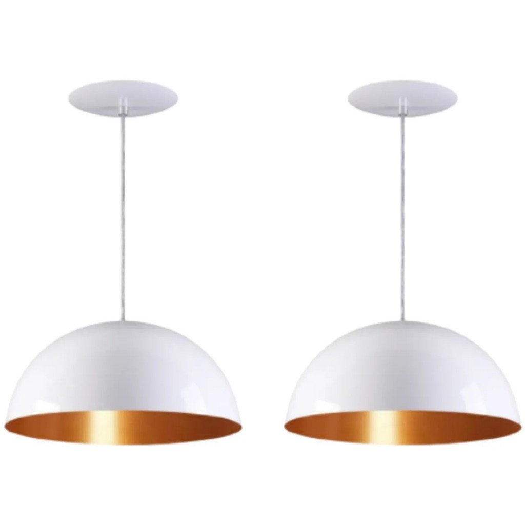 Pendente Vintage Retro Meia Lua Kit2 Branco/Cobre Lustre Premium Aluminio Teto Casa Loja Decorativo em Oferta na Shopee