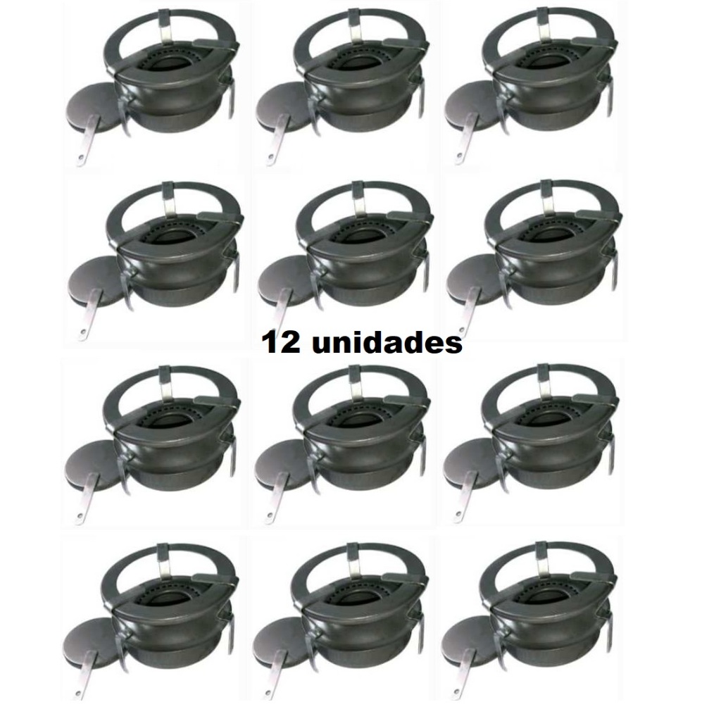 Kit 12 unidade Fogareiro Fogão Acendedor Carvão a Alcool 1 uma boca Portatil Espiriteira Camping Pesca Sitio Sem Pintura