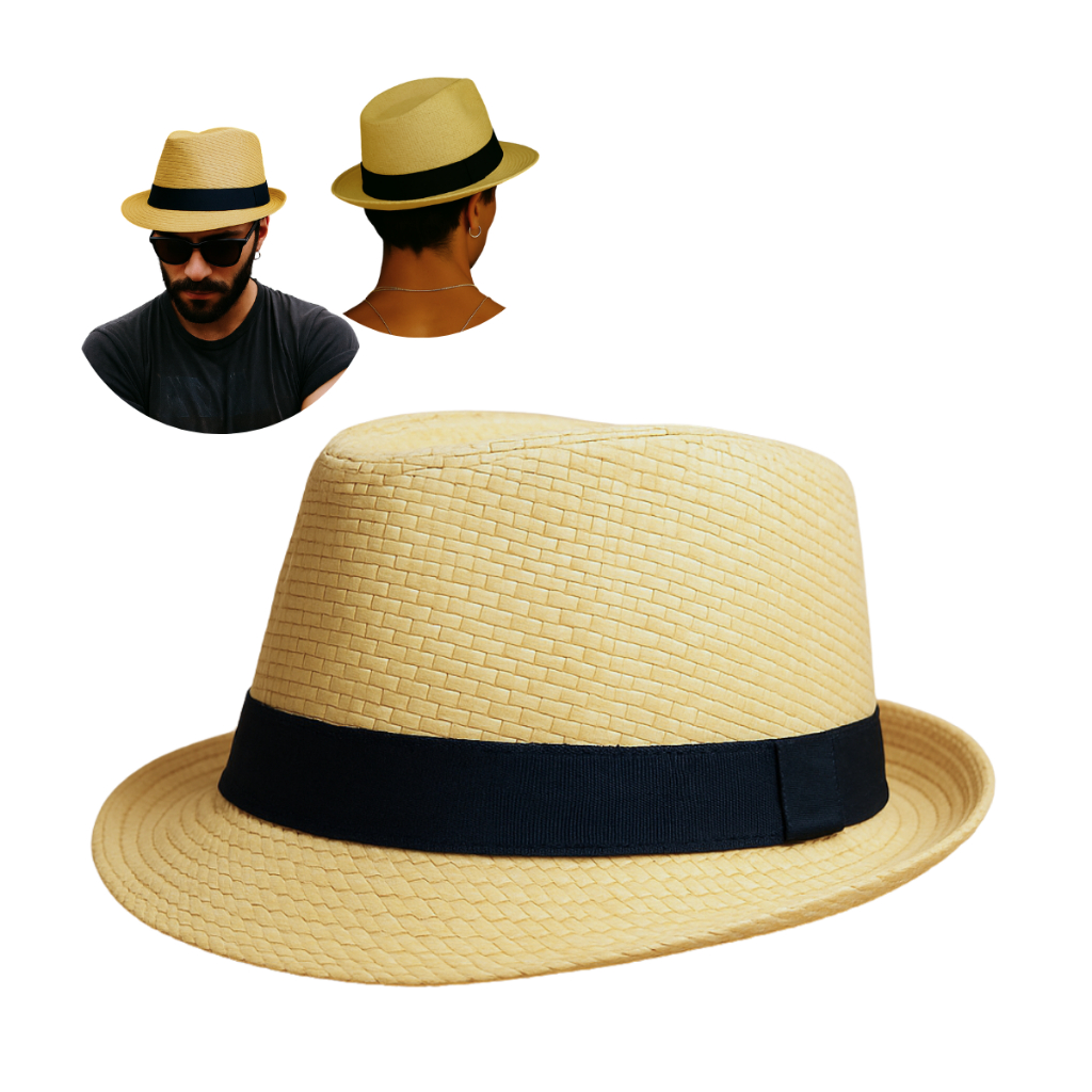 Chapéu Panama Fedora Palha Estilo Malandro Pagodeiro Masculino Umbanda Feminino Chapeu Fita