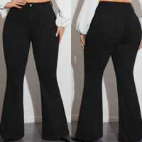 Calça Flare preta Jeans Plus Size Feminina Com Lycra Modelagem levanta bumbum