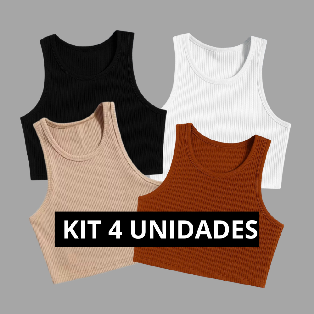 KIT COM 4 Cropped Regata Regatinha Blogueira Top Blusinha Basica Canelada em Oferta na Shopee