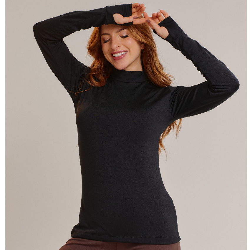 Cacharrel Feminino Gola Alta Segunda Pele Manga Comprida Blusa Feminina em Oferta na Shopee