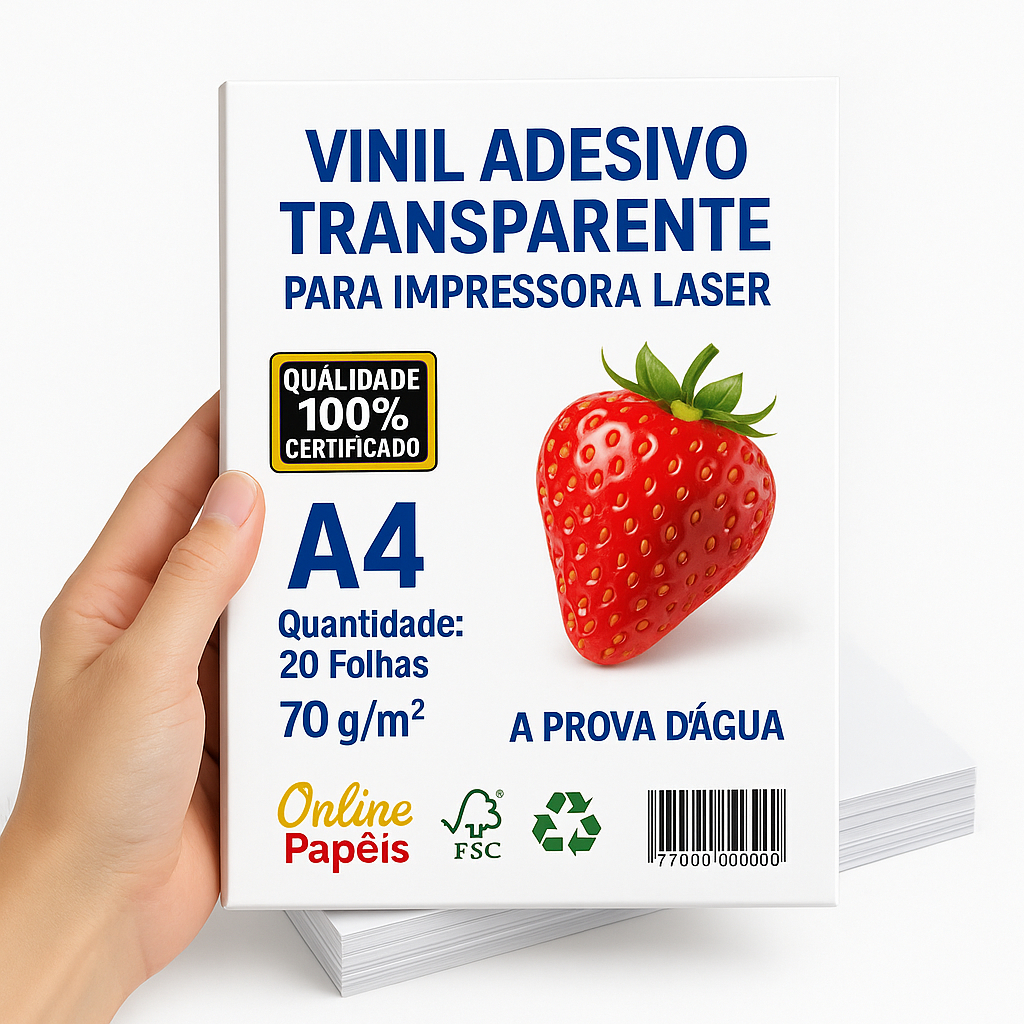 Vinil Adesivo Transparente A4 20 Folhas - Prova d'Água para Impressora Laser