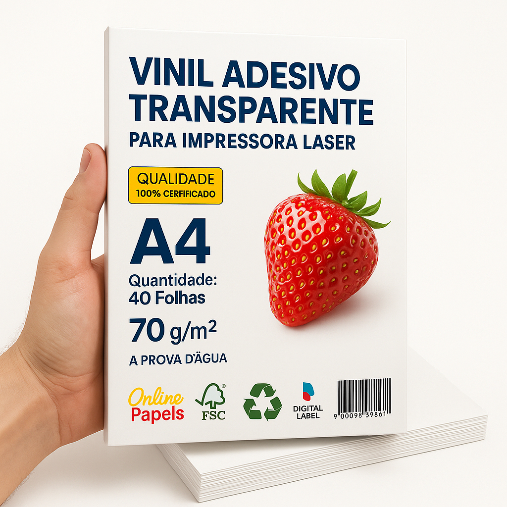 Vinil Adesivo A4 Transparente 70g – 40 Folhas Impressora LASER