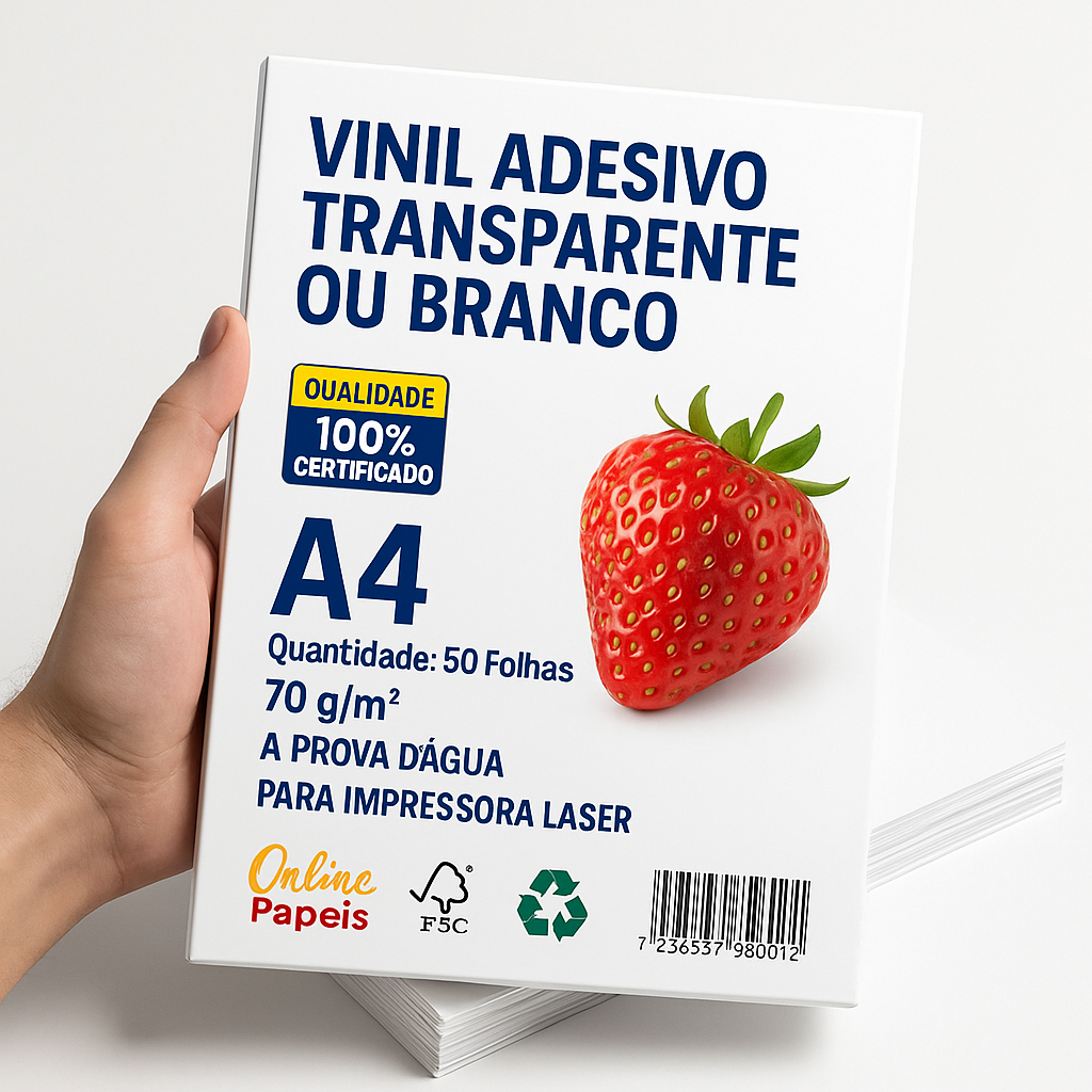 Vinil Adesivo A4 prova d’água Impressora laser 50 folhas