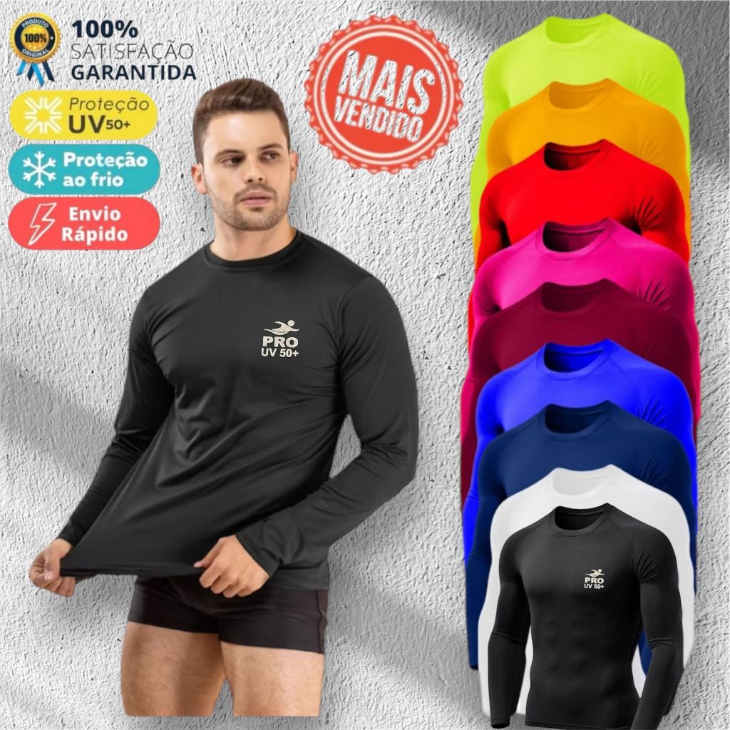 Camisa Térmica Proteção Uv 50+ Segunda Pele Camiseta Blusa Malha Fria Unissex Academia Manga Longa