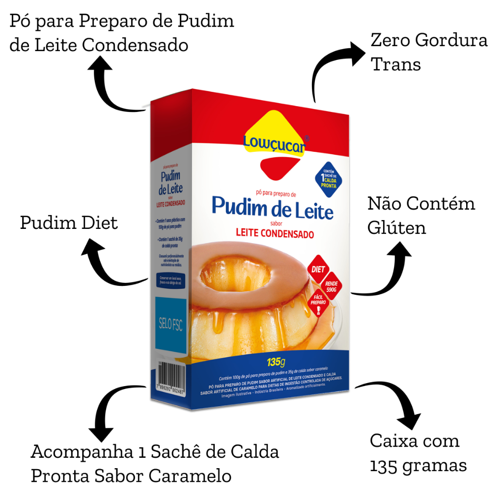 Pudim Lowçucar, De Leite Sabor Leite Condensado Com Calda Pronta de Caramelo Zero Adição de açúcares