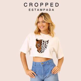 Camiseta Cropped Feminina Estampada Confortável Algodão em Oferta na Shopee