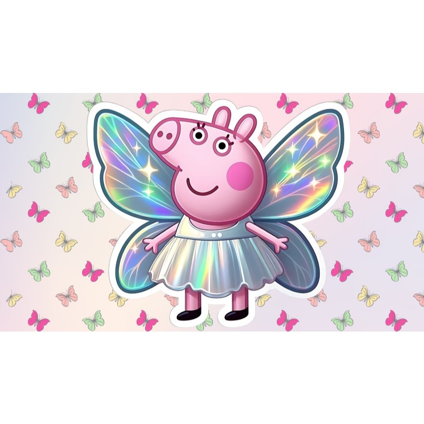 Painel peppa pig borboleta retangular de lona para decoração de festa de aniversário infantil. Várias medidas.