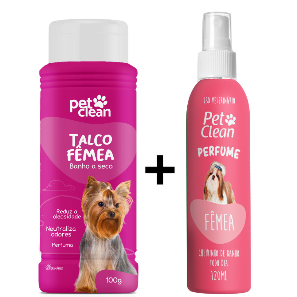 Kit Talco Banho a Seco + Perfume Colônia Pet Shop Pet Clean - Mantenha seu Pet Cheiroso e Fresco