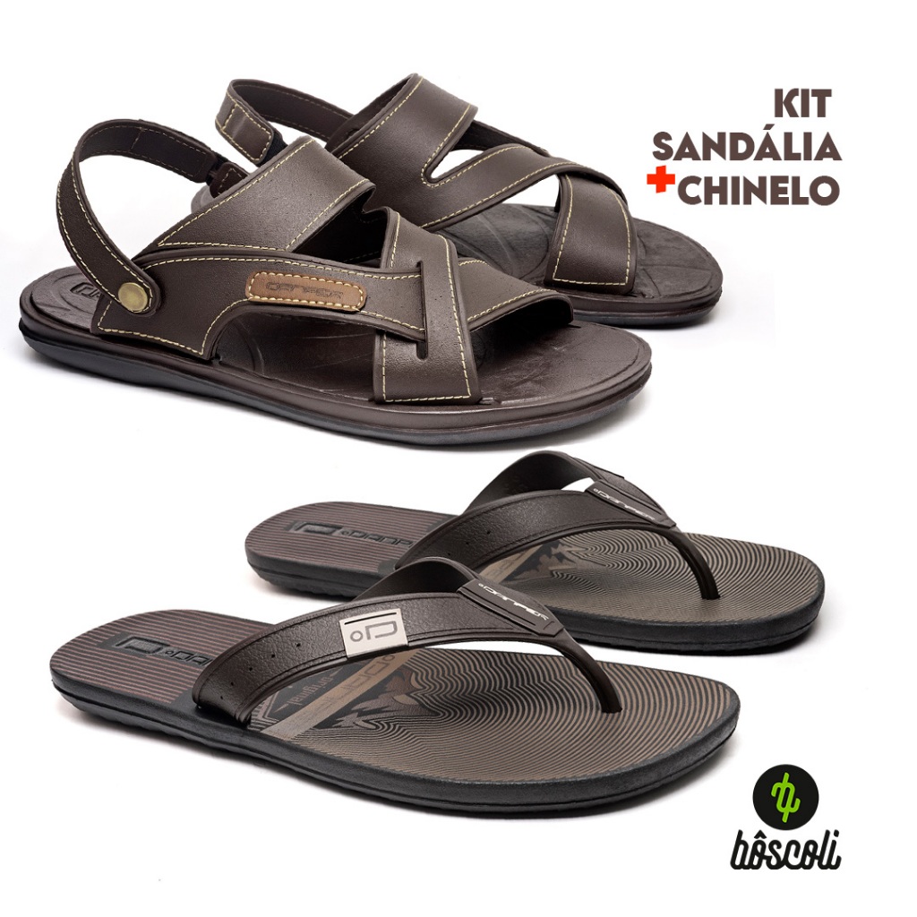 Kit Sandálias Danper  Franciscana + Chinelo Barcelona Marrom Com Nota Fiscal