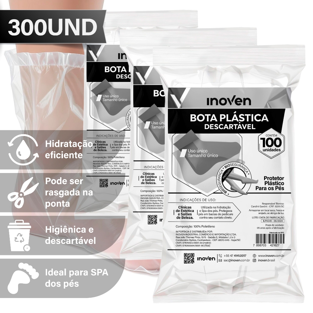 Kit Bota Plástica Descartável 300 Unidades Spa dos Pés Manicure Podólogo Proteção Hidratação Inoven em Oferta na Shopee
