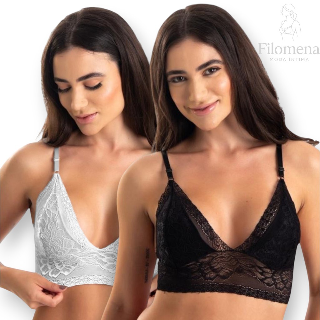 Kit com 2  ou com 1 Top Cropped Rendado sem Bojo com Forro Sutia Alça Ajustável  Sutiã Lingerie em Oferta na Shopee