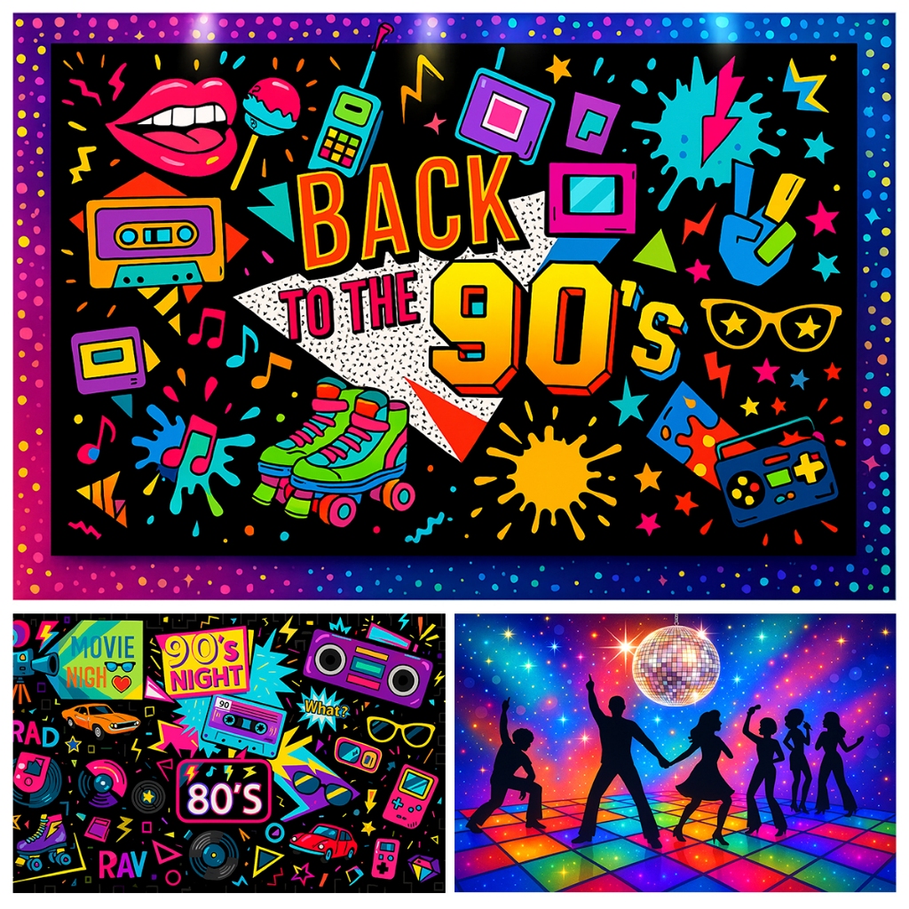 Painel Retangular Horizontal Flashback Anos 90 Tecido Sublimado 1,5x2,2 Mt em Oferta na Shopee