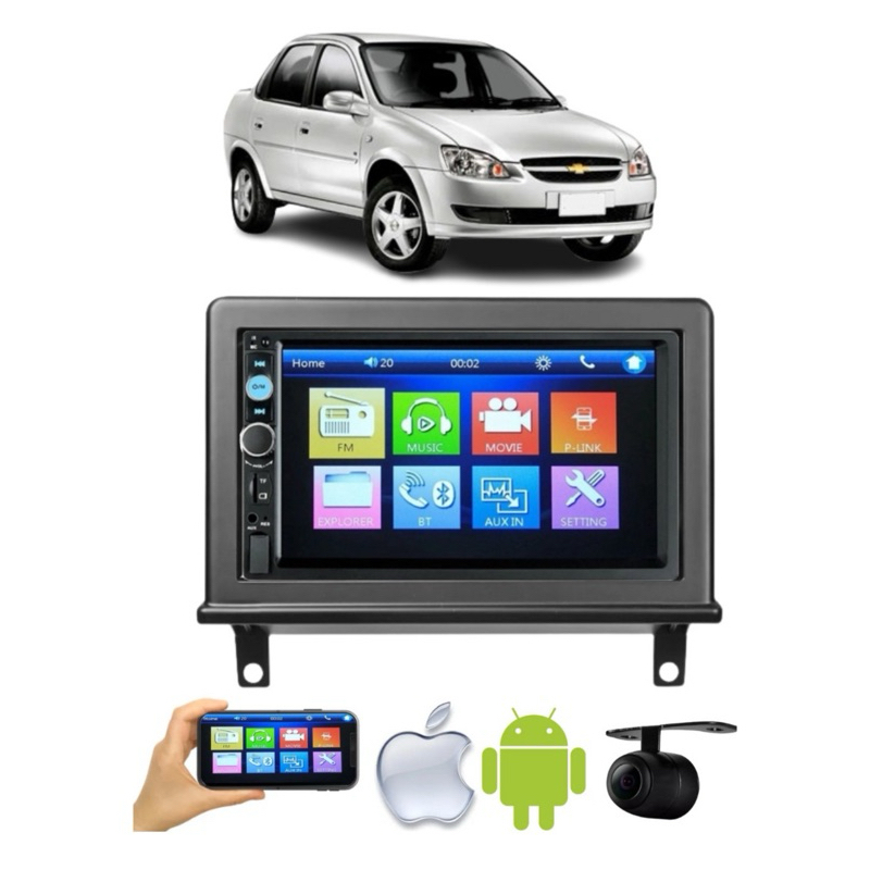 Central Multimídia MP5 Espelha Android Ios Corsa Classic/Super/Wind de 1995 ate 2016