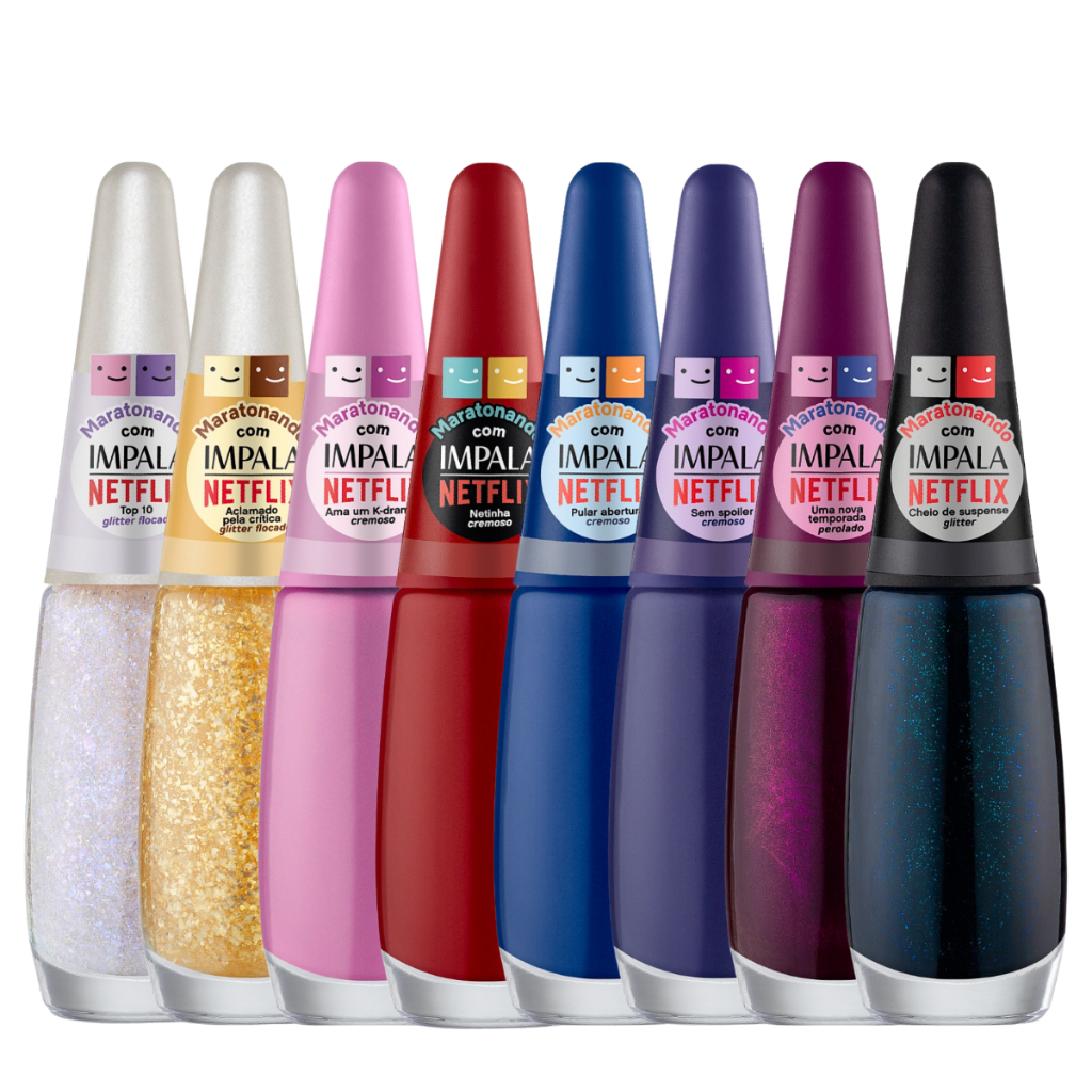 Kit de Esmaltes Impala Nova Coleção Maratonando com Netflix Lançamento Cremosos e Cintilan...